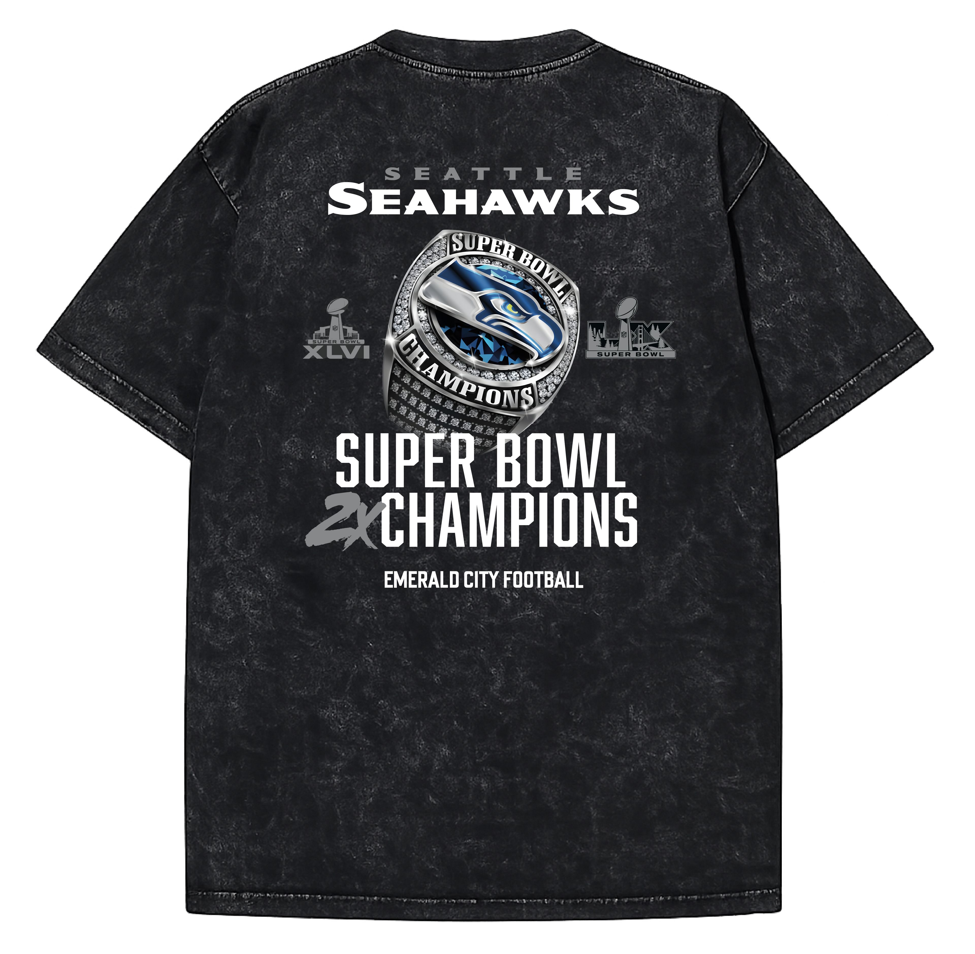 Seattle Seahawks Champions (Superbowl Ring) Unisex Mineral Wash T-Shirt